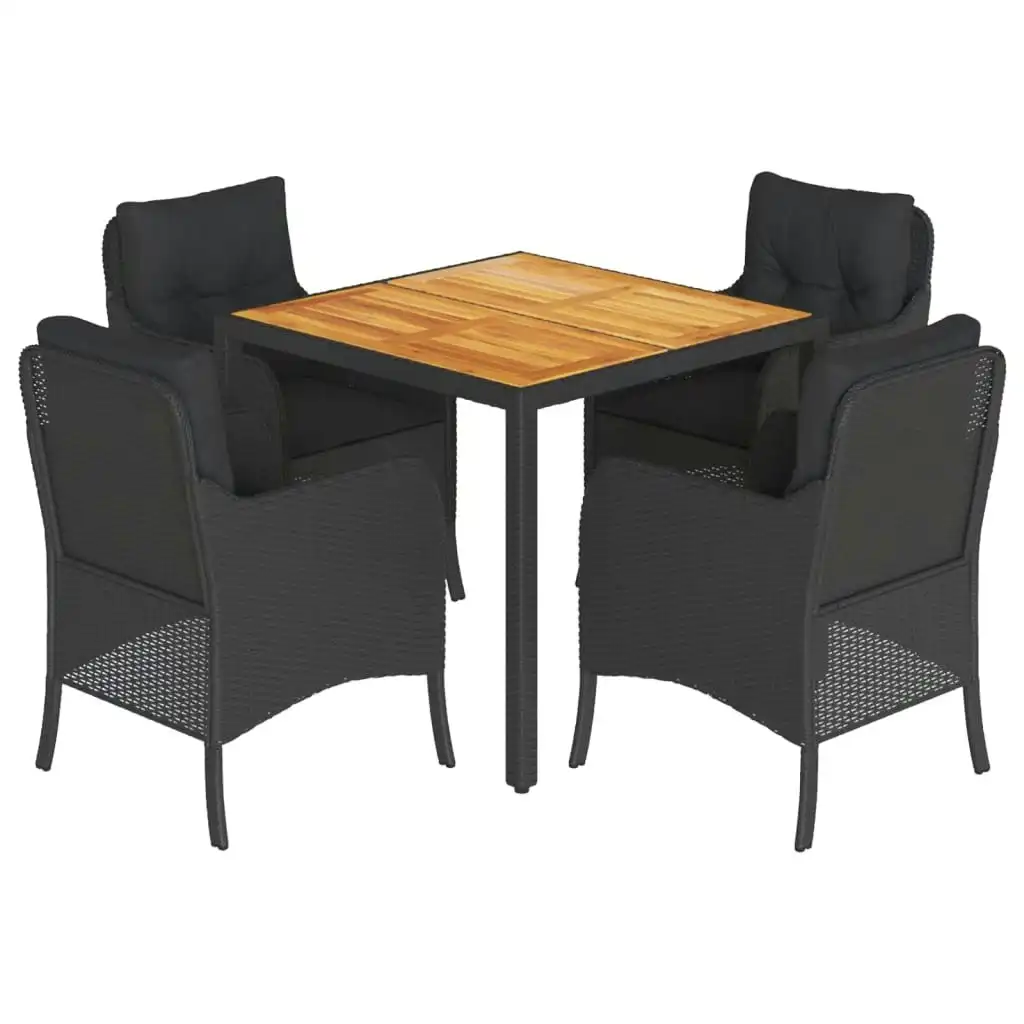 5 Piece Garden Dining Set with Cushions Black Poly Rattan 3211867