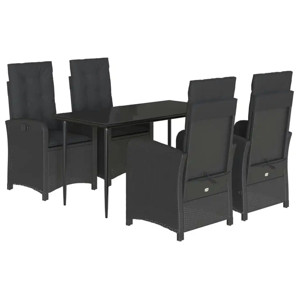 5 Piece Garden Dining Set with Cushions Black Poly Rattan 3212313