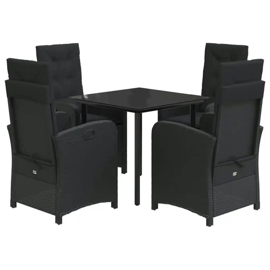 5 Piece Garden Dining Set with Cushions Black Poly Rattan 3212321