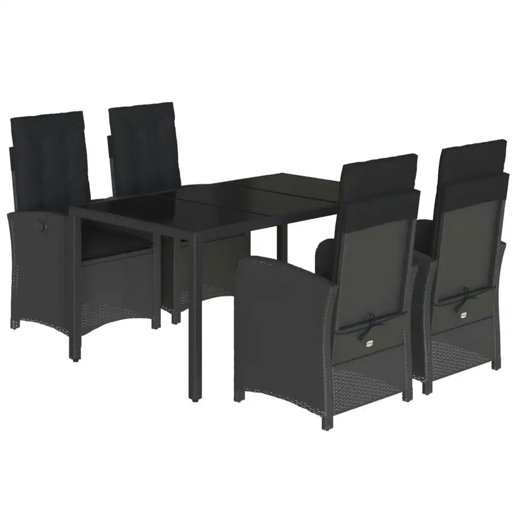 5 Piece Garden Dining Set with Cushions Black Poly Rattan 3212206