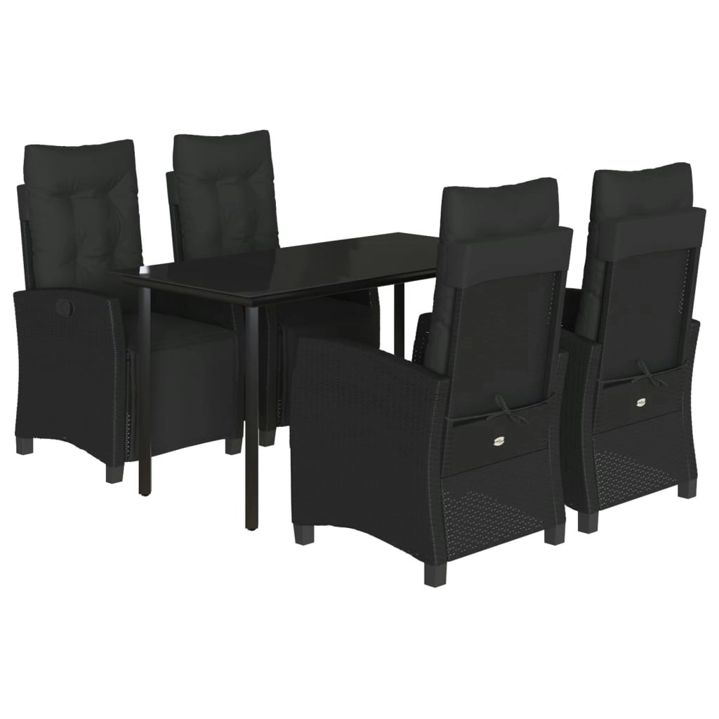 5 Piece Garden Dining Set with Cushions Black Poly Rattan 3212969