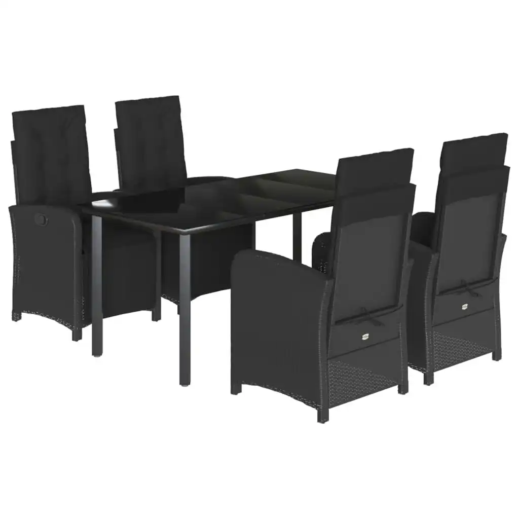 5 Piece Garden Dining Set with Cushions Black Poly Rattan 3212538