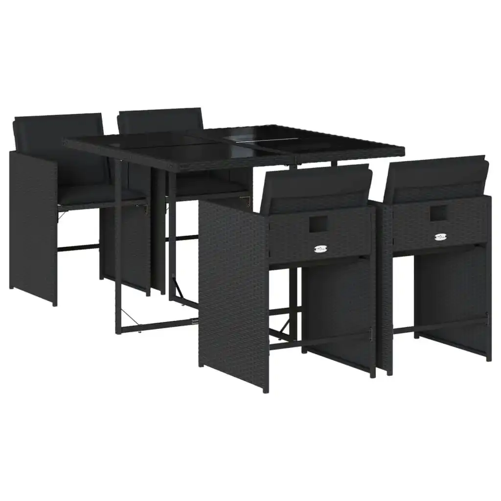 5 Piece Garden Dining Set with Cushions Black Poly Rattan 3211075