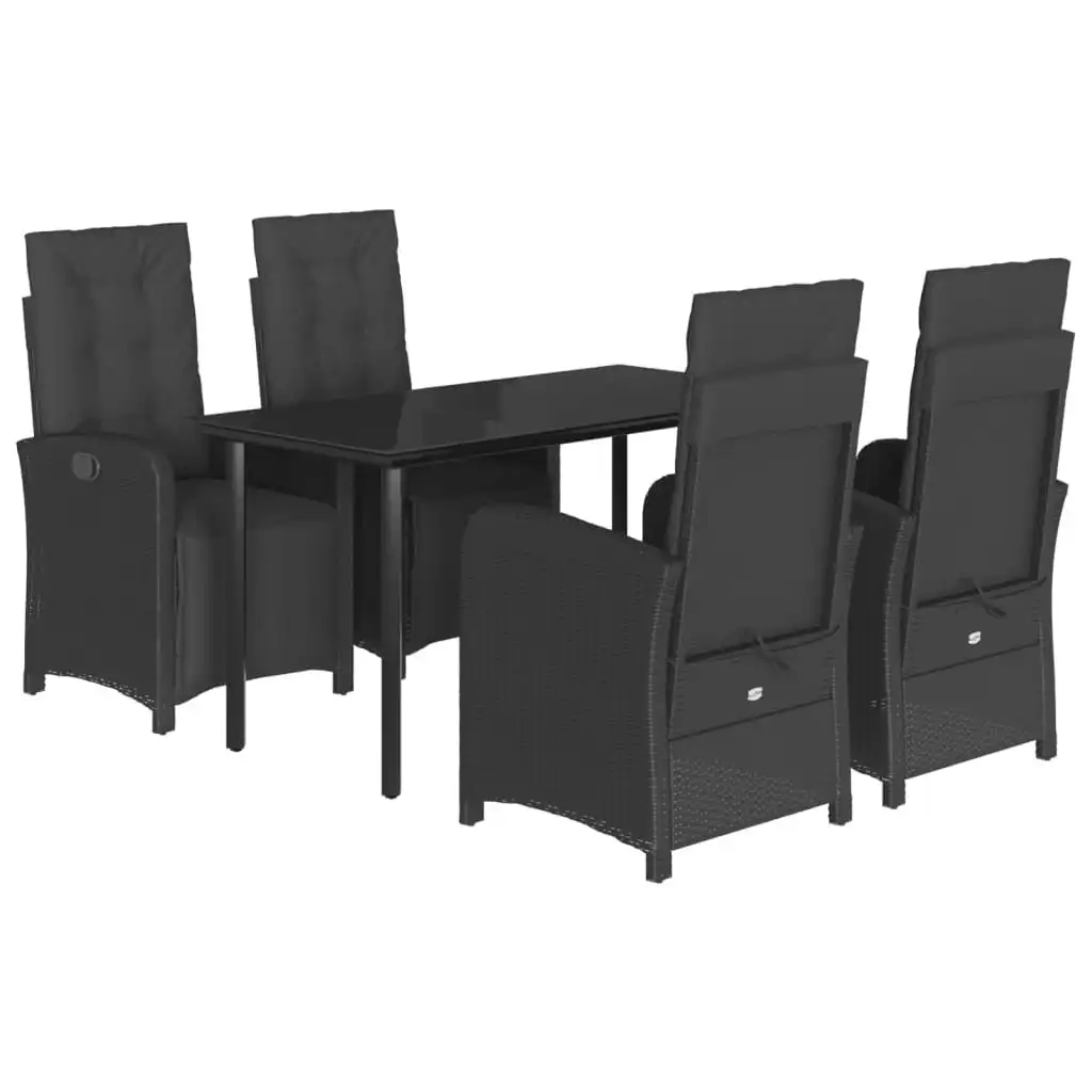 5 Piece Garden Dining Set with Cushions Black Poly Rattan 3212537