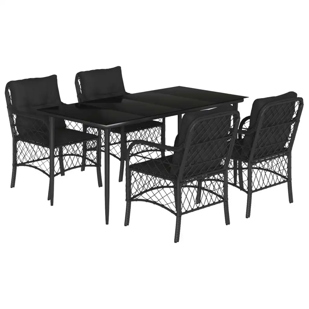 5 Piece Garden Dining Set with Cushions Black Poly Rattan 3212099