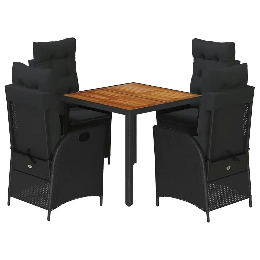 5 Piece Garden Dining Set with Cushions Black Poly Rattan 3213095