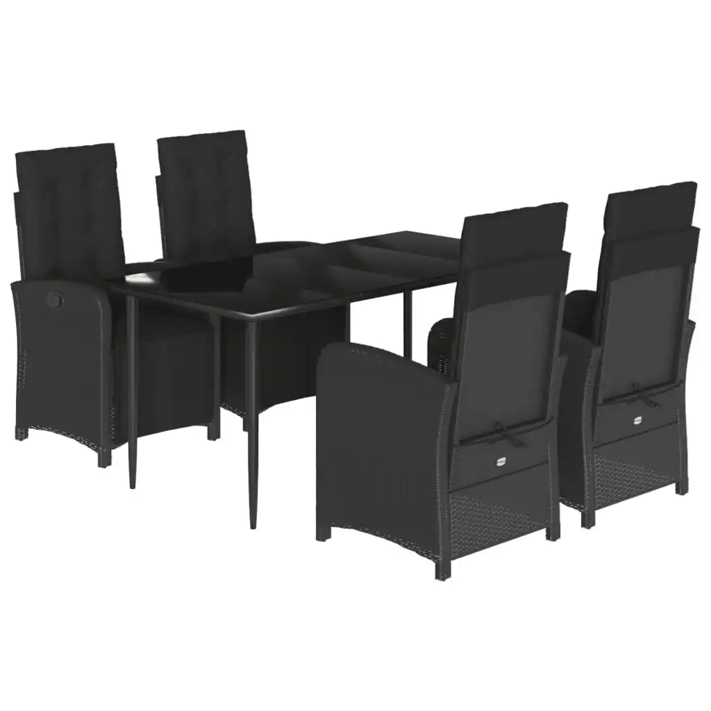 5 Piece Garden Dining Set with Cushions Black Poly Rattan 3212531