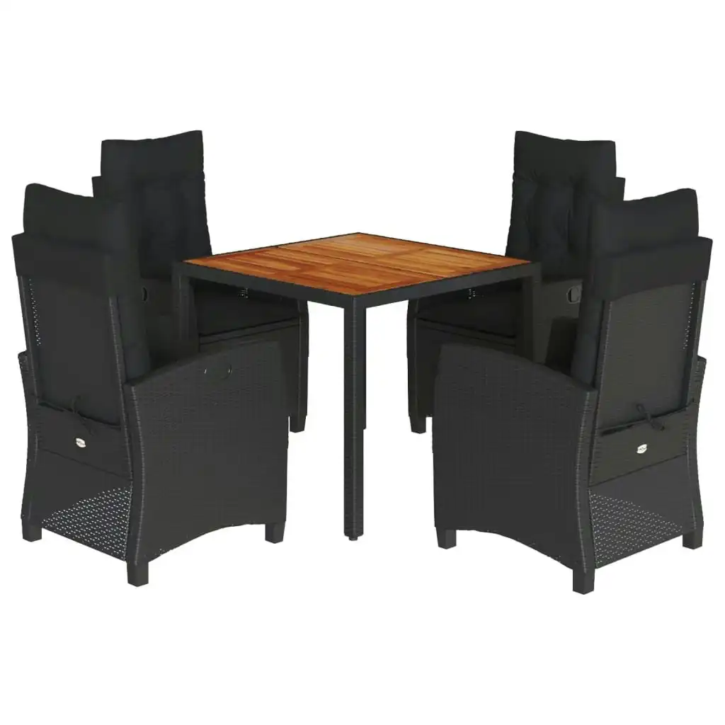 5 Piece Garden Dining Set with Cushions Black Poly Rattan 3212663