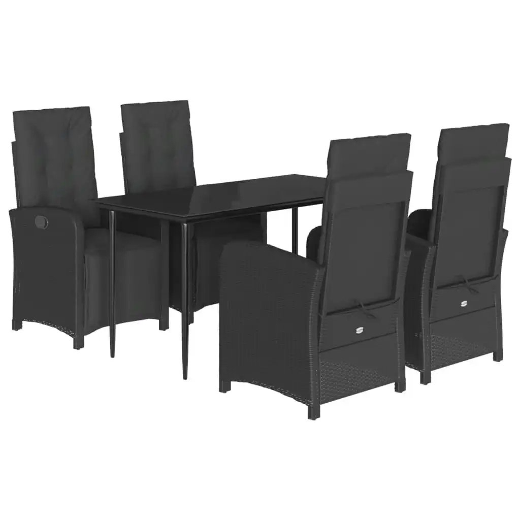 5 Piece Garden Dining Set with Cushions Black Poly Rattan 3212530