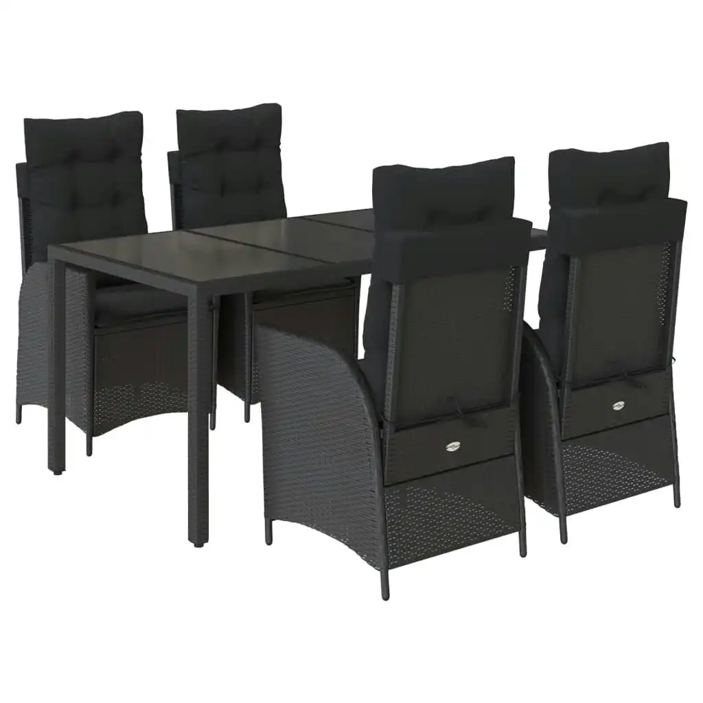 5 Piece Garden Dining Set with Cushions Black Poly Rattan 3213070