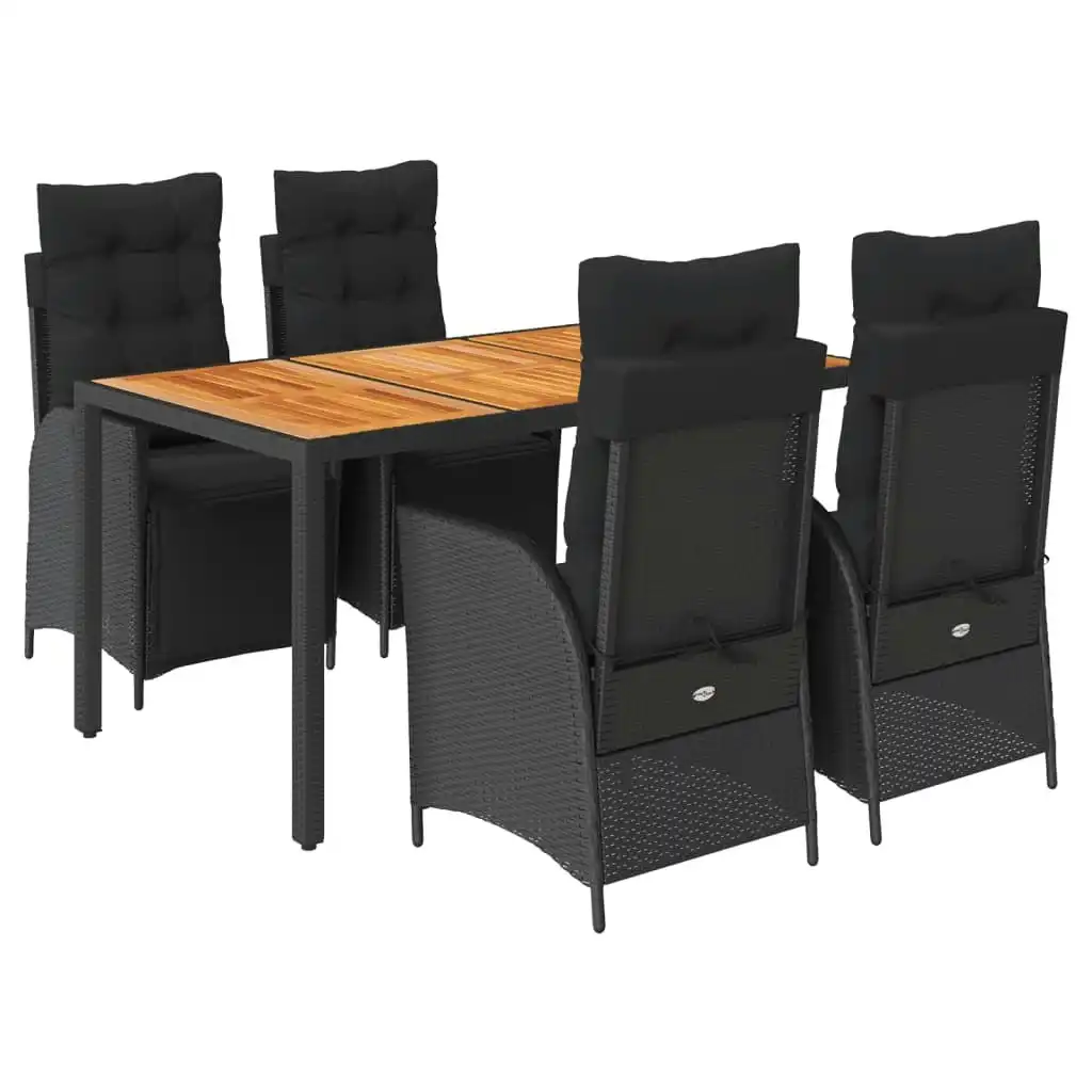 5 Piece Garden Dining Set with Cushions Black Poly Rattan 3213340