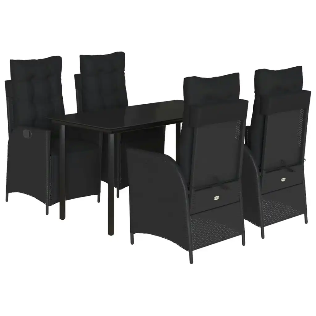 5 Piece Garden Dining Set with Cushions Black Poly Rattan 3213401