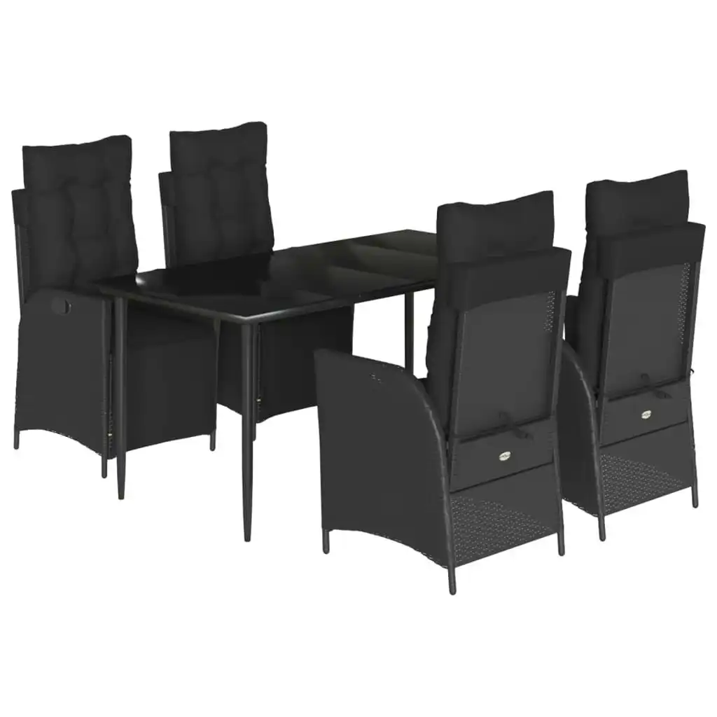 5 Piece Garden Dining Set with Cushions Black Poly Rattan 3213395