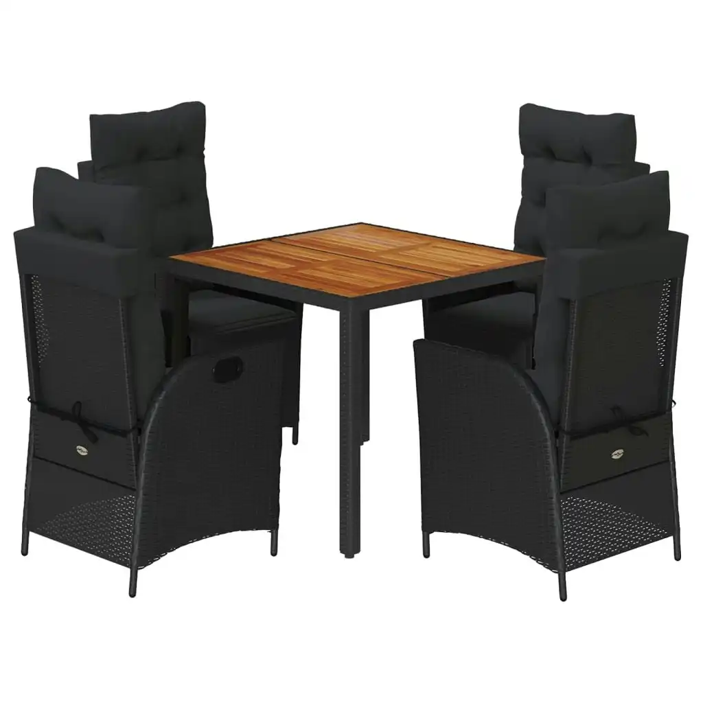 5 Piece Garden Dining Set with Cushions Black Poly Rattan 3213339