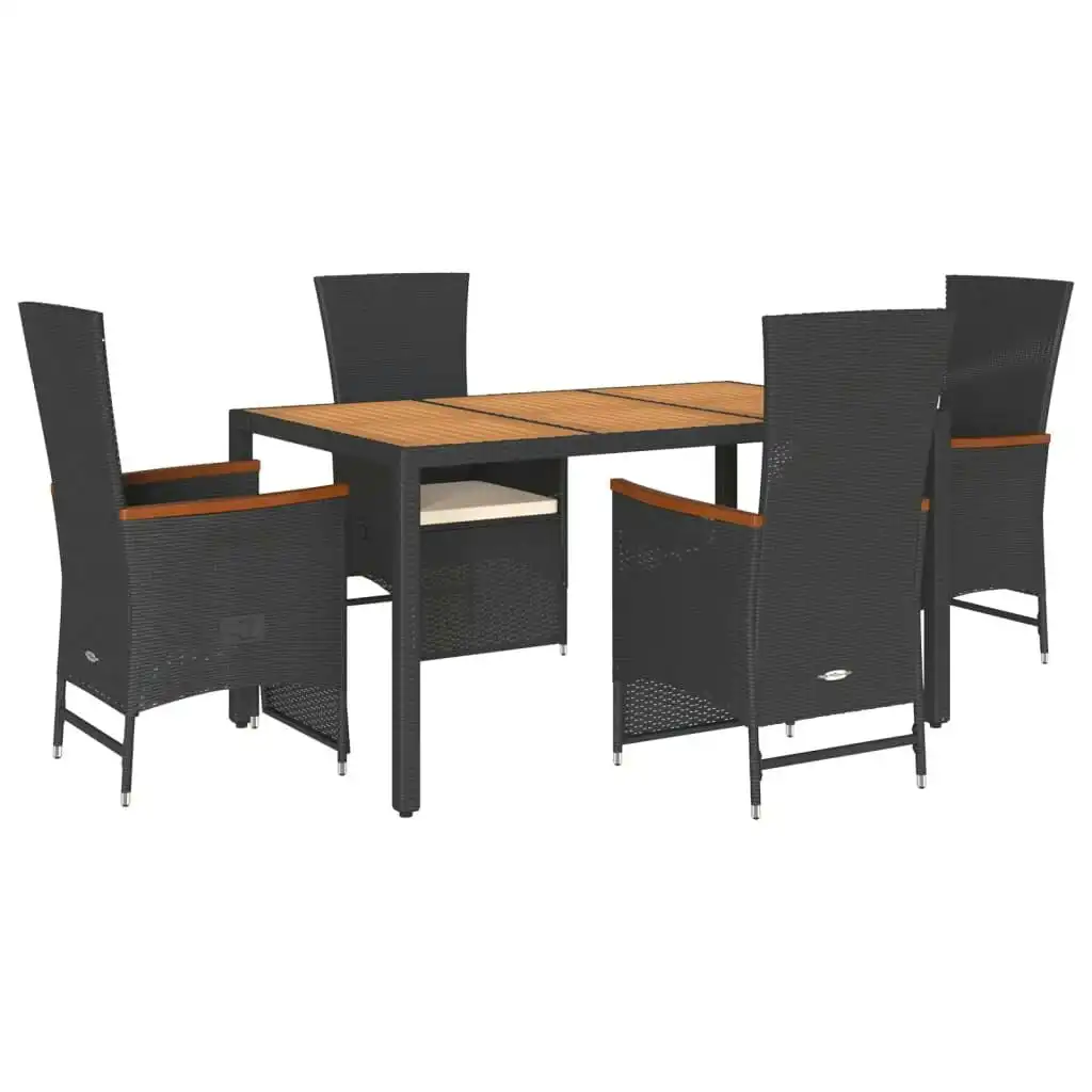 5 Piece Garden Dining Set with Cushions Black Poly Rattan 3277510