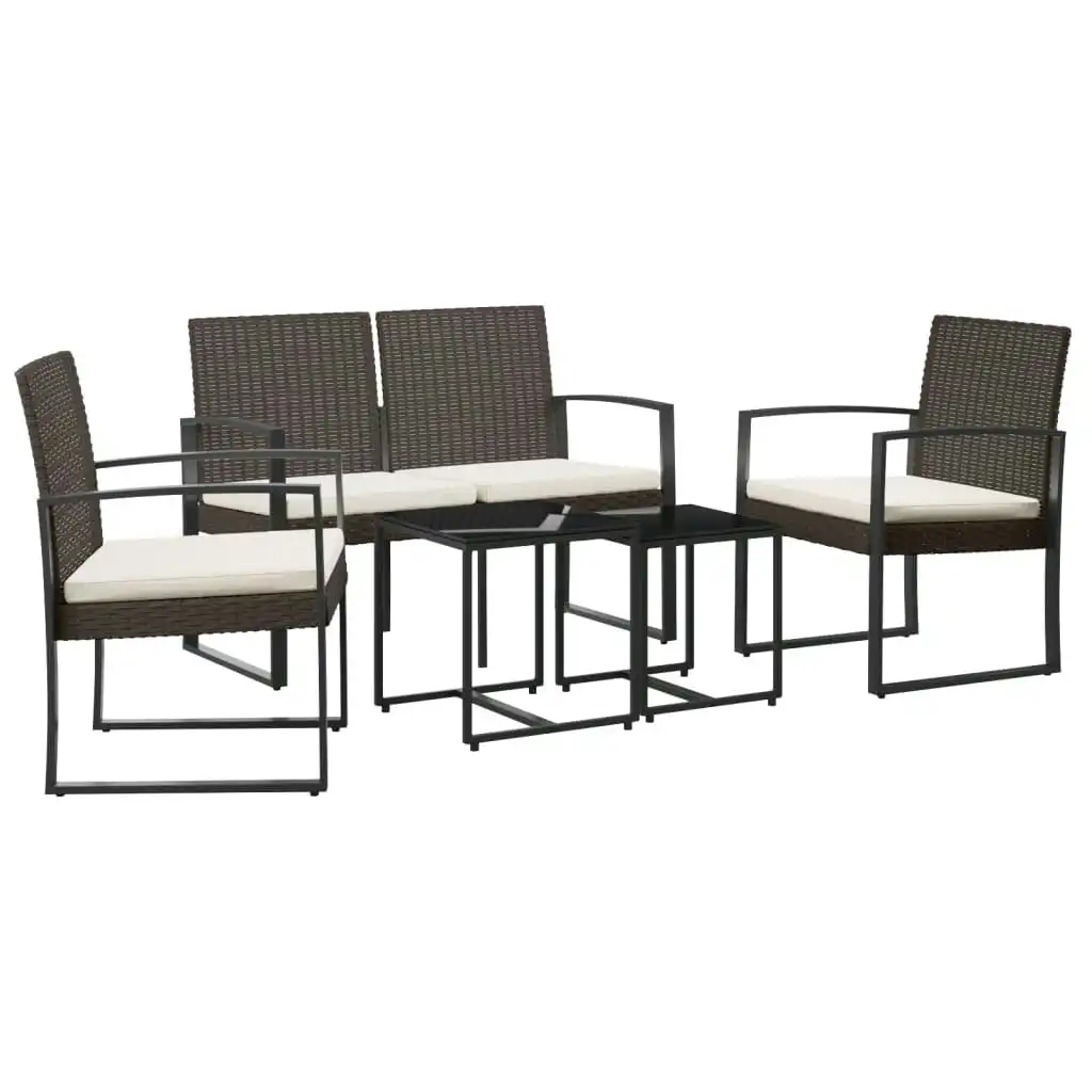 5 piece Garden Dining Set with Cushions Brown PP Rattan 360216