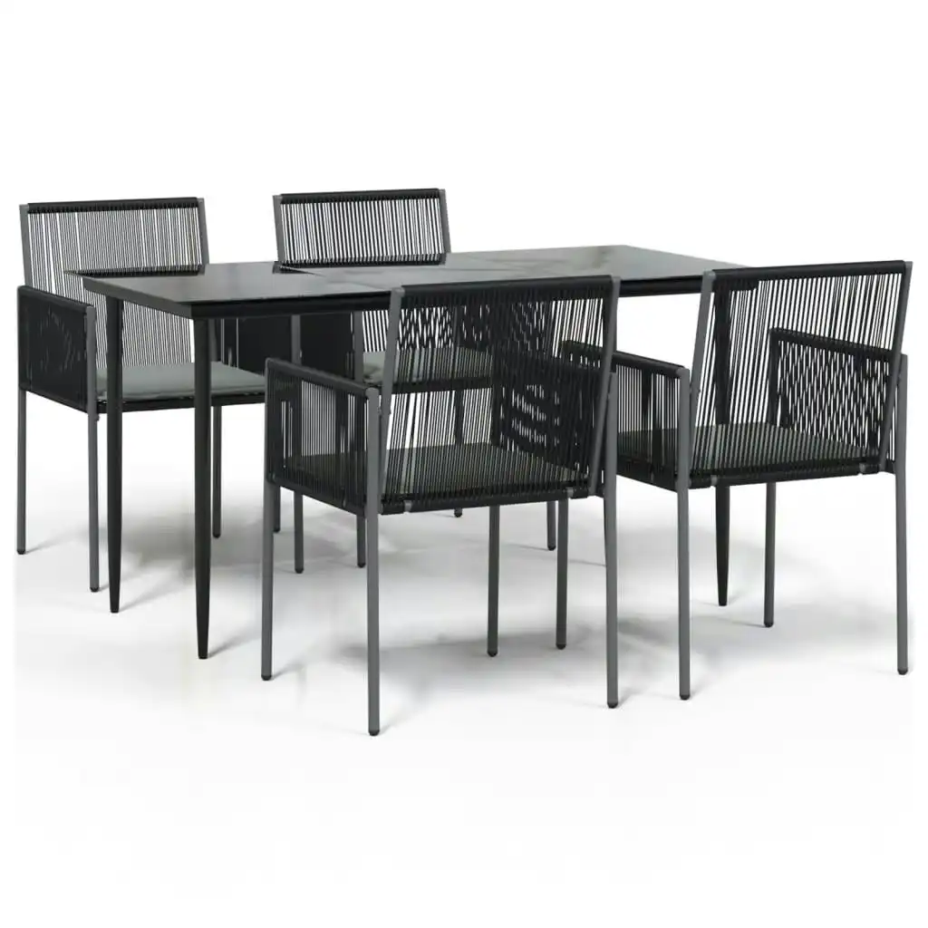 5 Piece Garden Dining Set with Cushions Black Poly Rattan and Steel 3187067