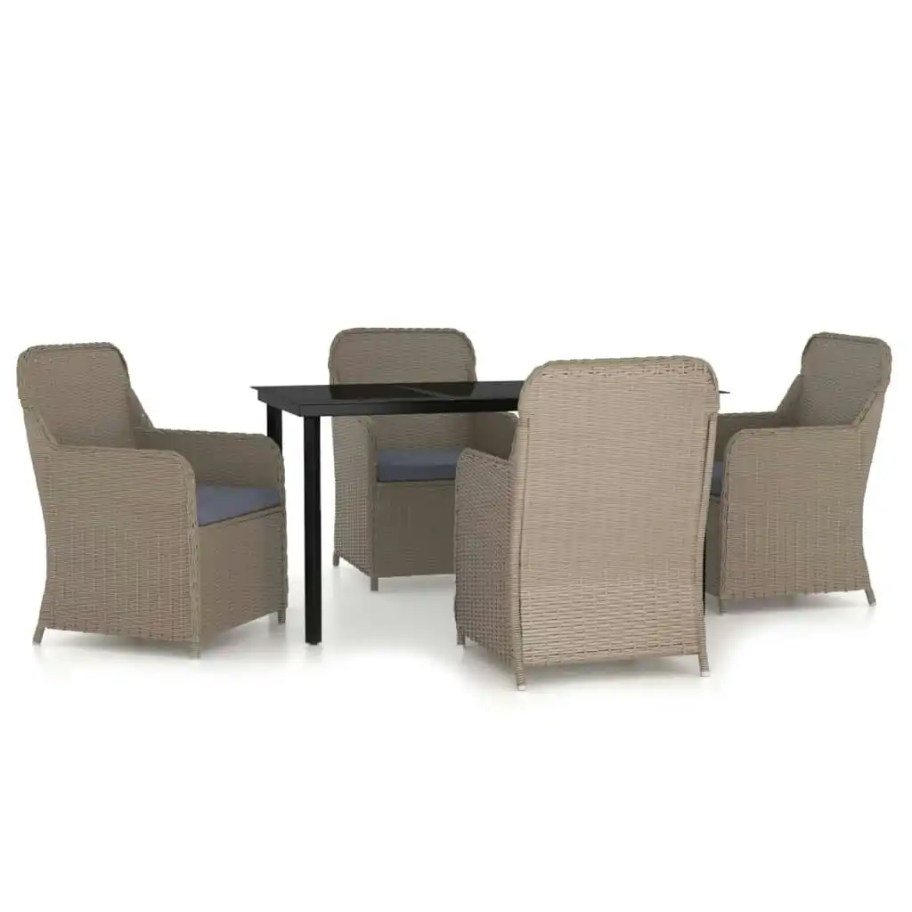 5 Piece Garden Dining Set with Cushions Brown 3099537