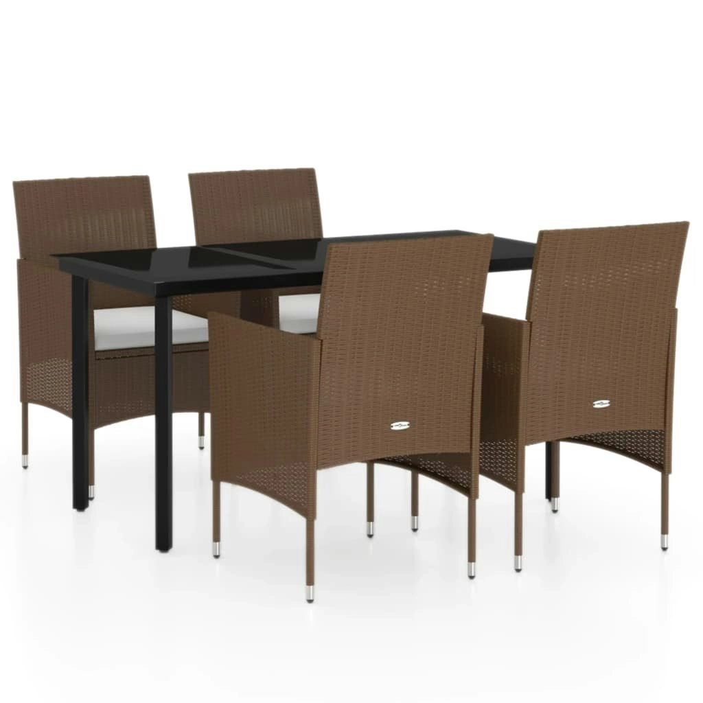 5 Piece Garden Dining Set with Cushions Brown and Black 3099301