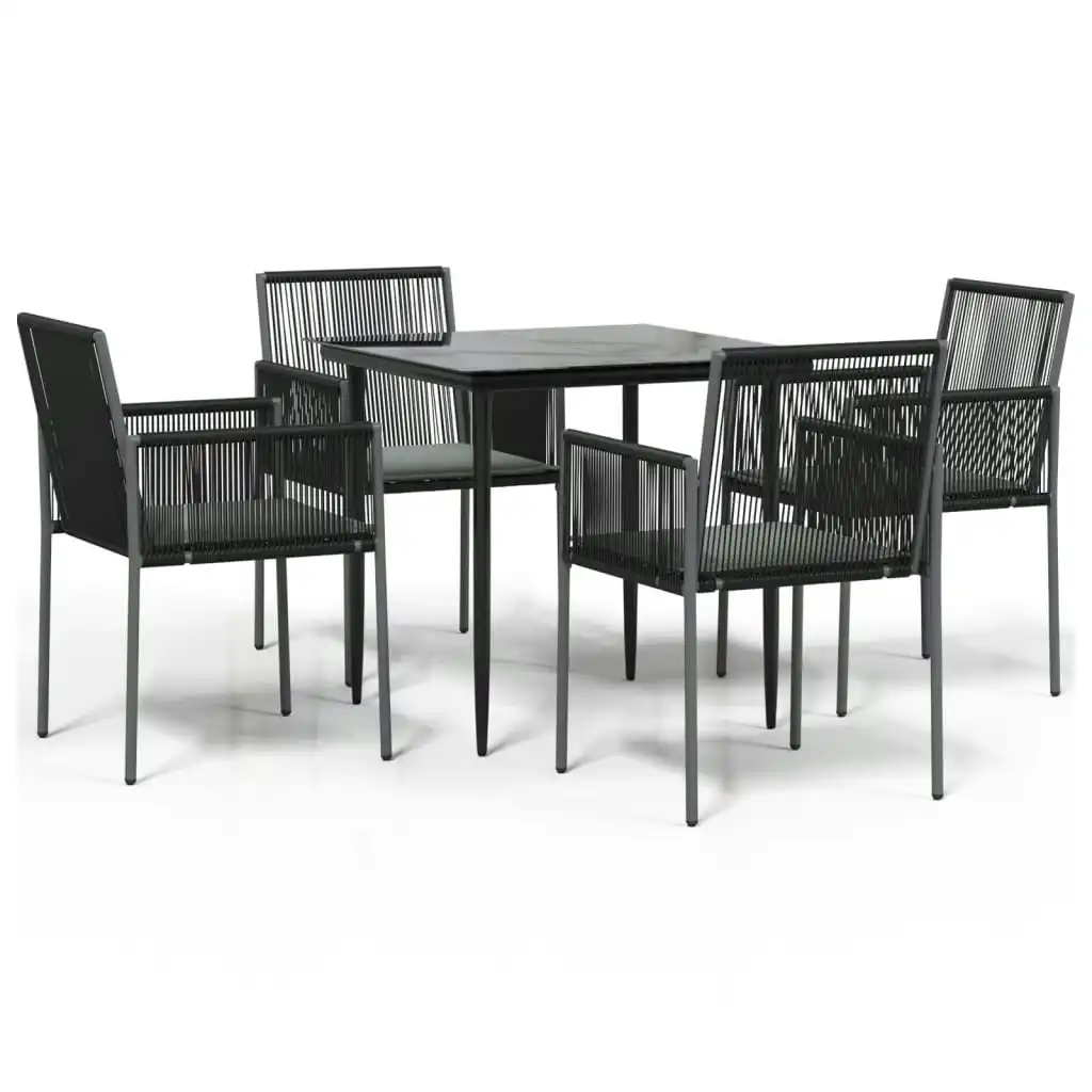 5 Piece Garden Dining Set with Cushions Black Poly Rattan and Steel 3187066