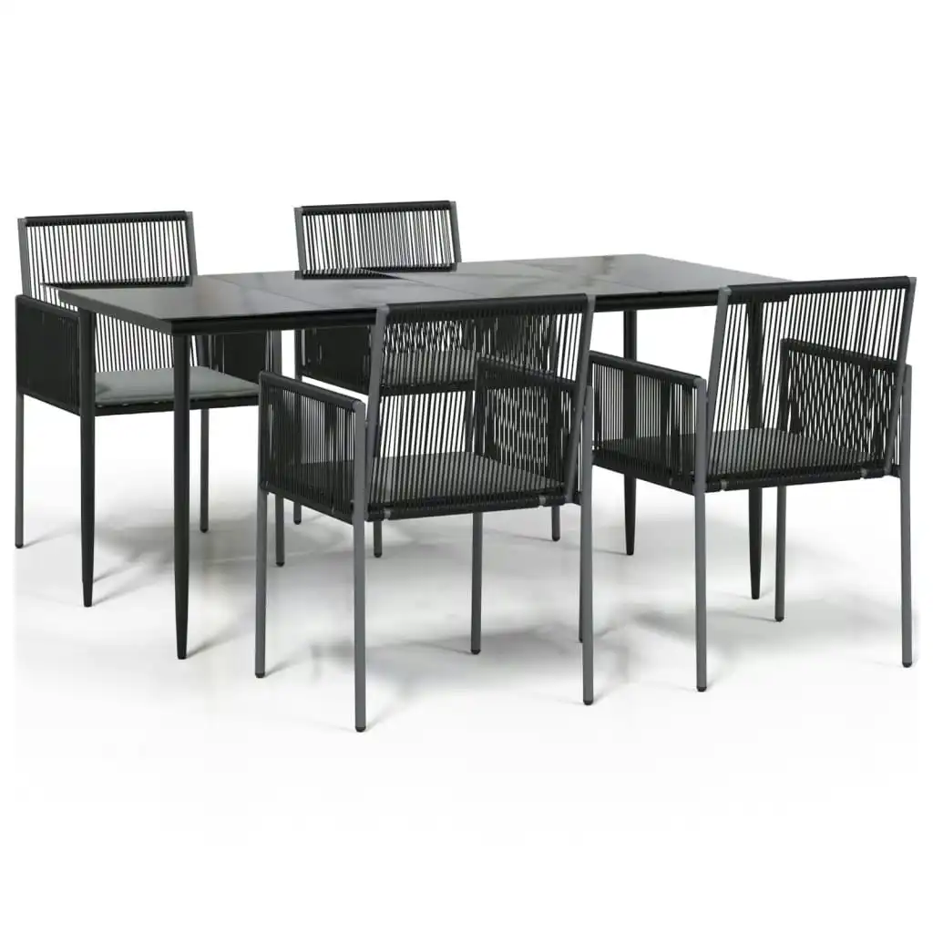 5 Piece Garden Dining Set with Cushions Black Poly Rattan and Steel 3187069