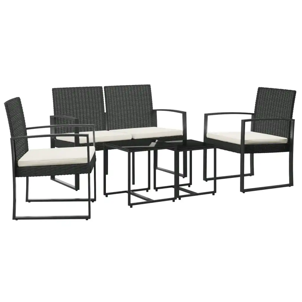 5 piece Garden Dining Set with Cushions Black PP Rattan 360215