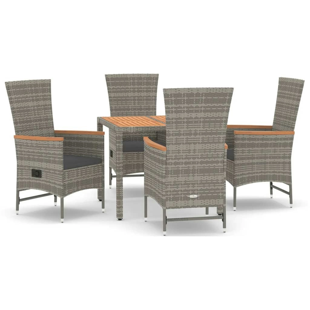 5 Piece Garden Dining Set with Cushions Grey Poly Rattan 3157547