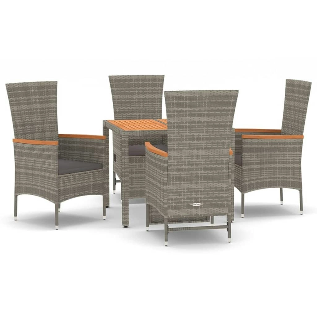 5 Piece Garden Dining Set with Cushions Grey Poly Rattan 3157537