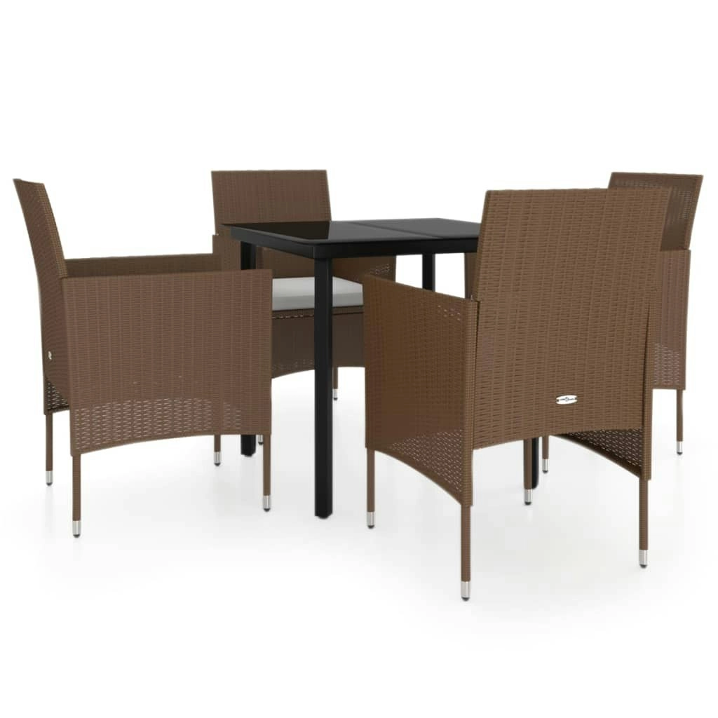 5 Piece Garden Dining Set with Cushions Brown and Black 3099300