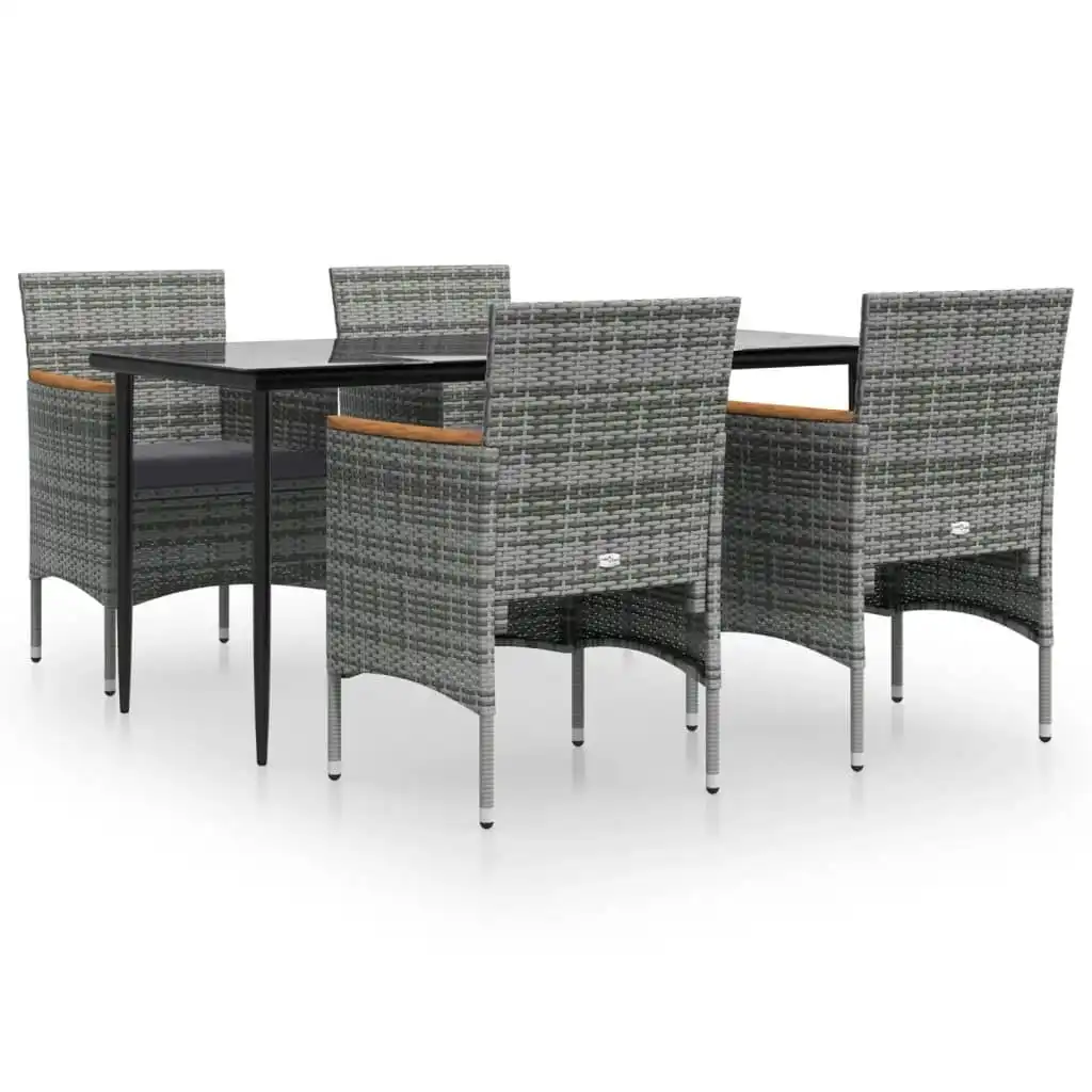 5 Piece Garden Dining Set with Cushions Grey and Black 3156644