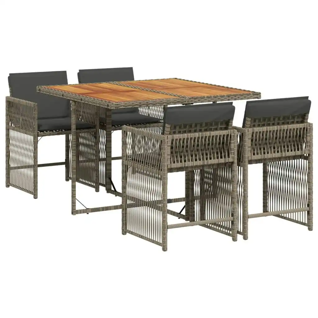 5 Piece Garden Dining Set with Cushions Grey Poly Rattan 3211622