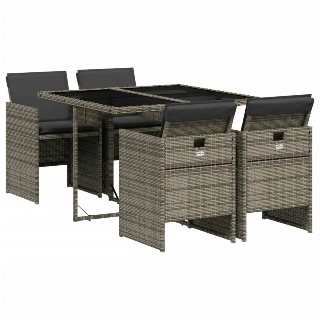 5 Piece Garden Dining Set with Cushions Grey Poly Rattan 3210536