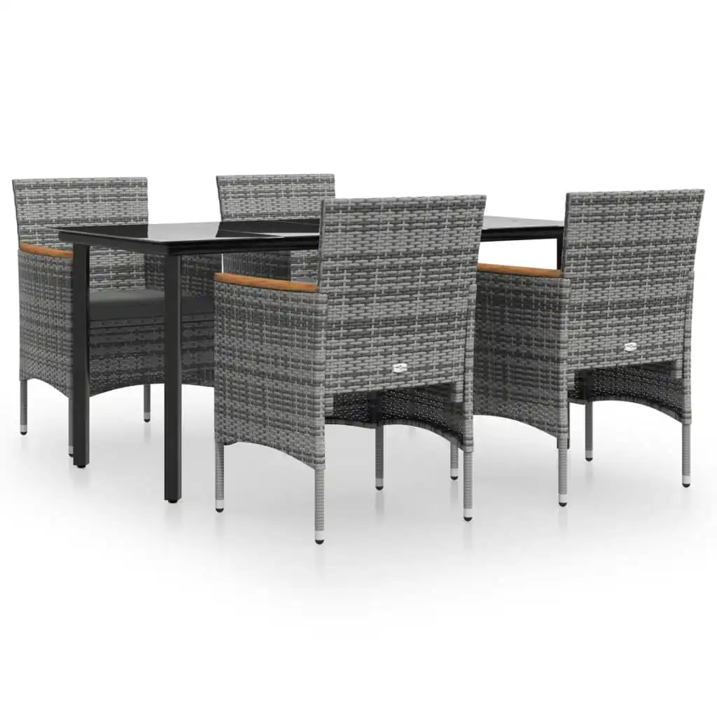 5 Piece Garden Dining Set with Cushions Grey and Black 3156636