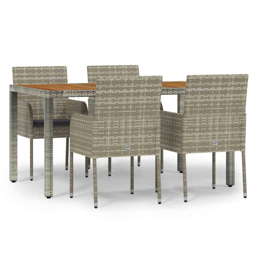 5 Piece Garden Dining Set with Cushions Grey Poly Rattan 3185019