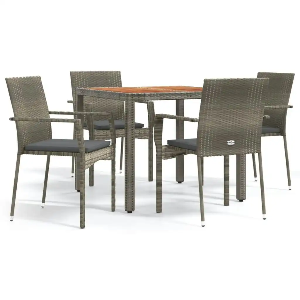 5 Piece Garden Dining Set with Cushions Grey Poly Rattan 3184994