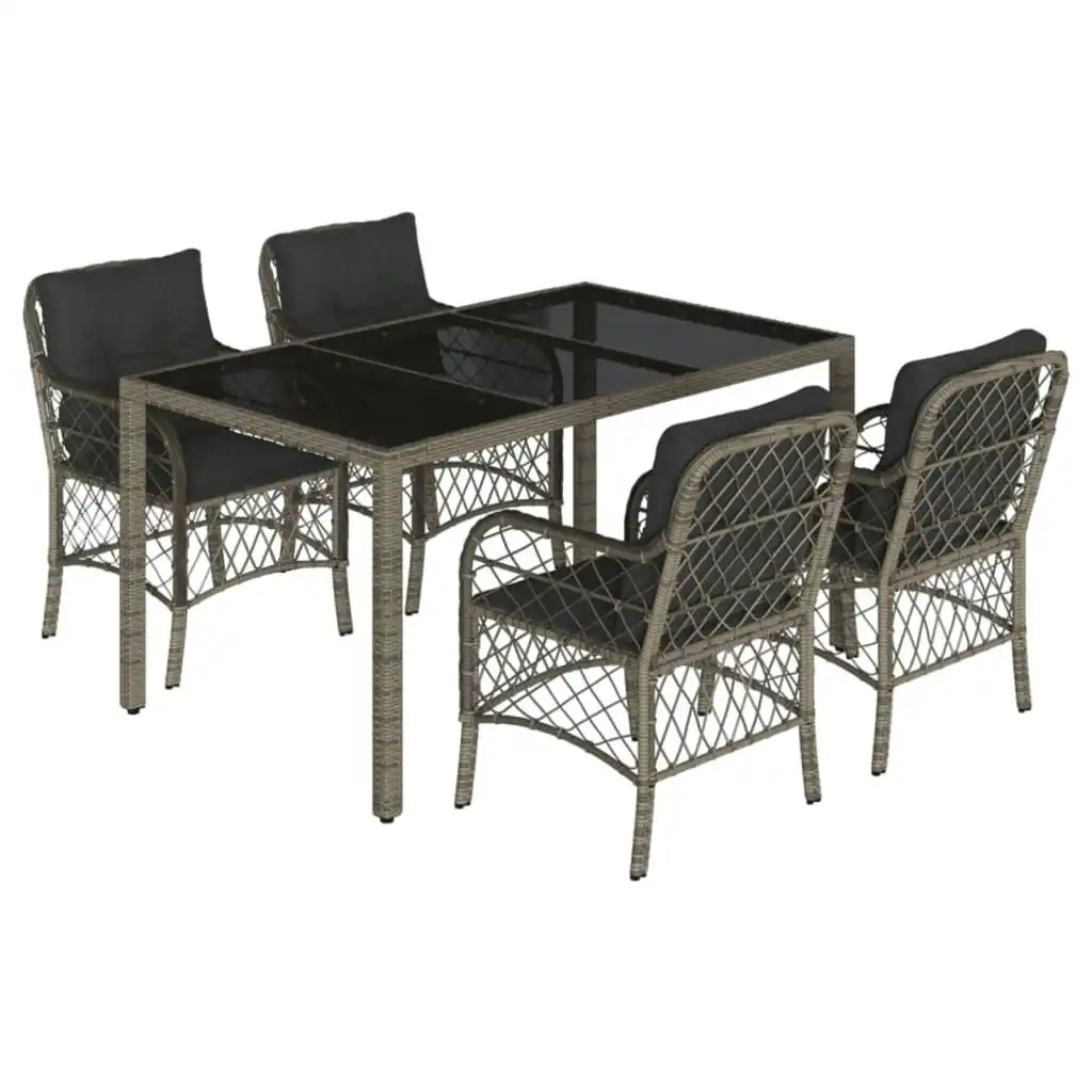 5 Piece Garden Dining Set with Cushions Grey Poly Rattan 3212032