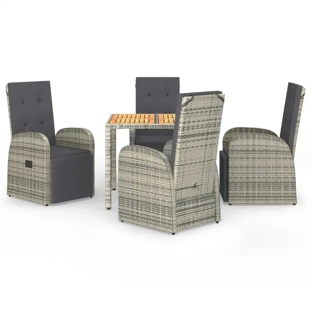 5 Piece Garden Dining Set with Cushions Grey Poly Rattan 3157592