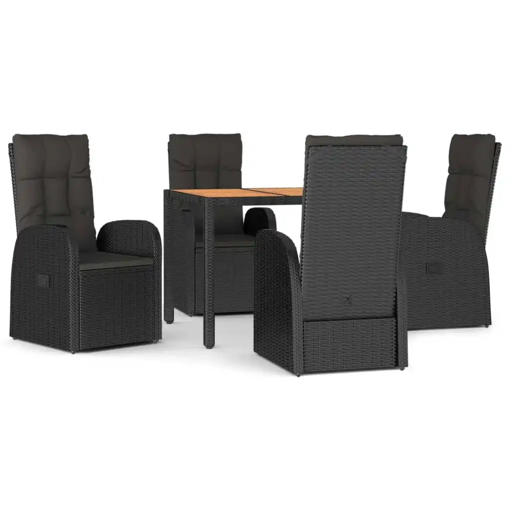 5 Piece Garden Dining Set with Cushions Grey Poly Rattan 3157598