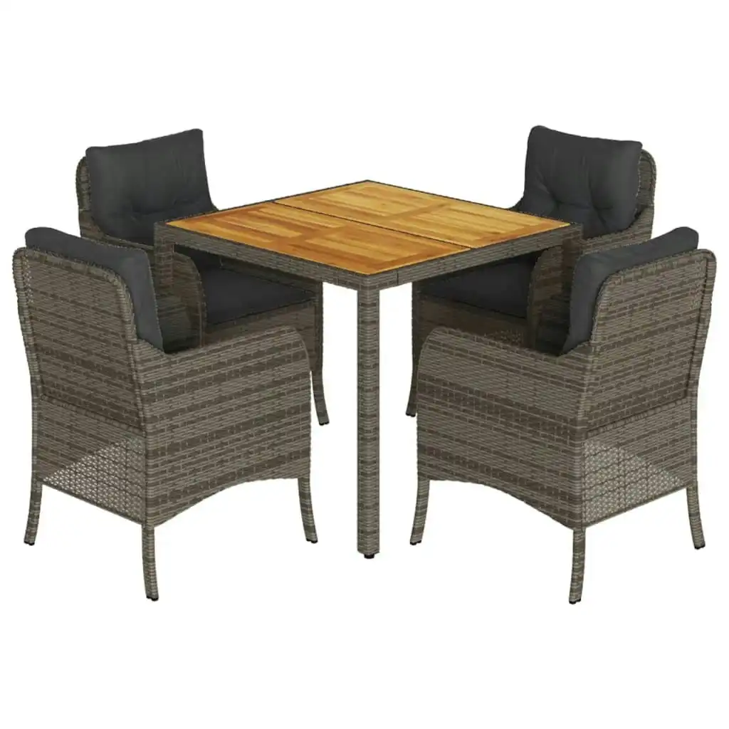 5 Piece Garden Dining Set with Cushions Grey Poly Rattan 3211873