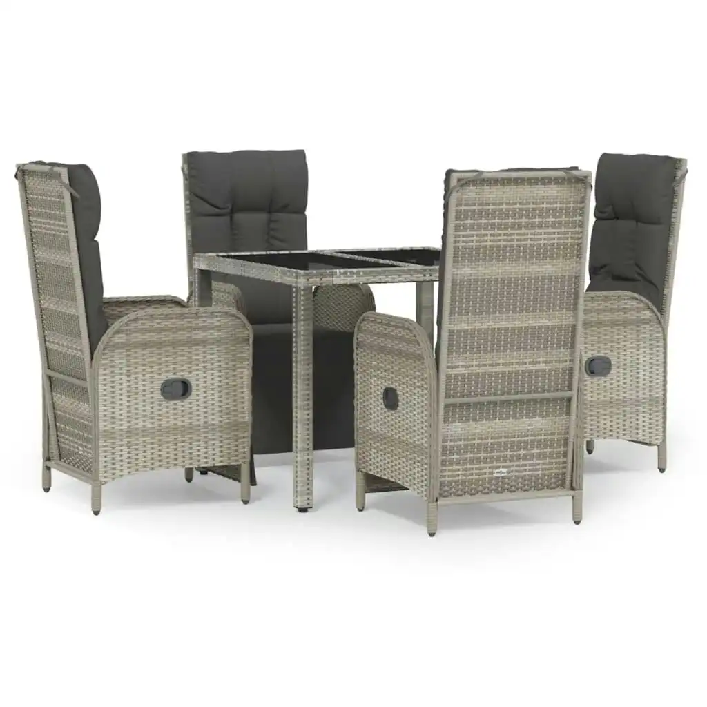 5 Piece Garden Dining Set with Cushions Grey Poly Rattan 3185030