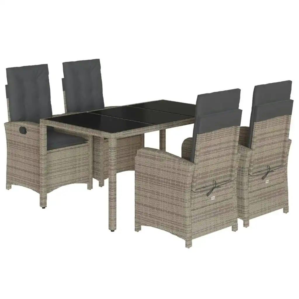 5 Piece Garden Dining Set with Cushions Grey Poly Rattan 3212215