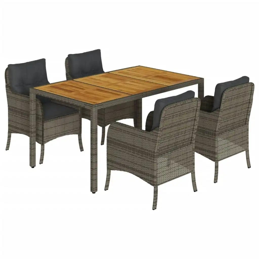 5 Piece Garden Dining Set with Cushions Grey Poly Rattan 3211874