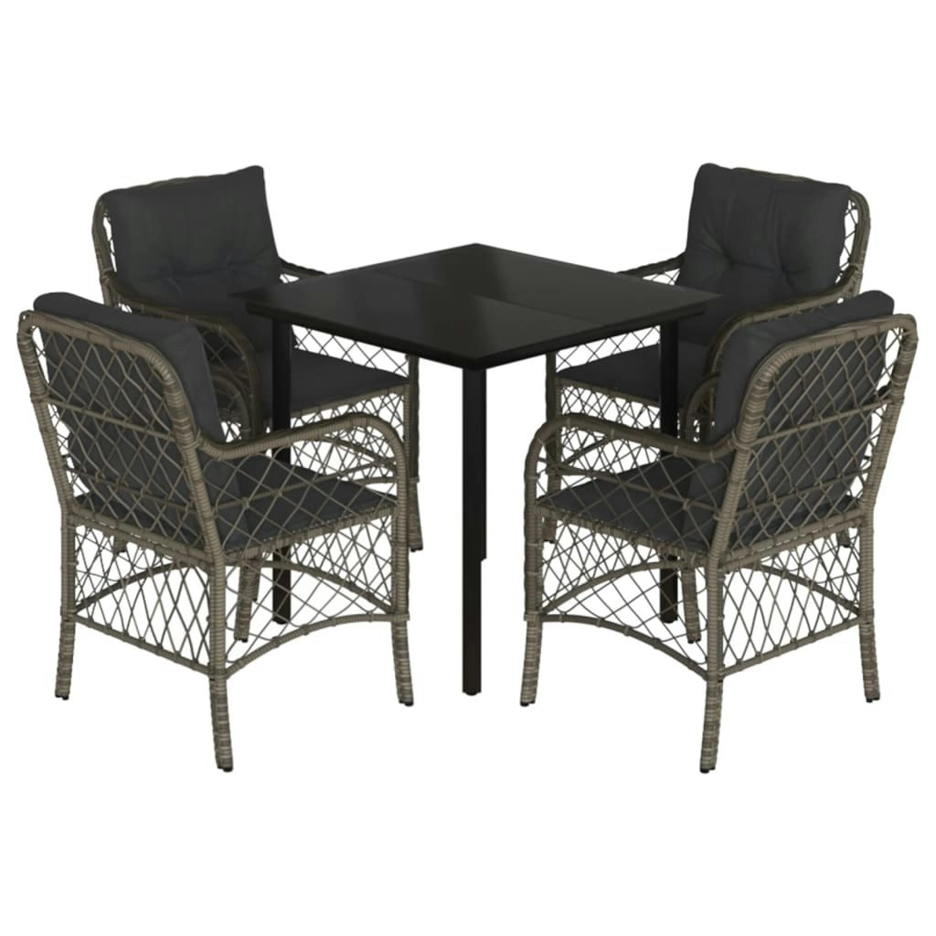 5 Piece Garden Dining Set with Cushions Grey Poly Rattan 3212132