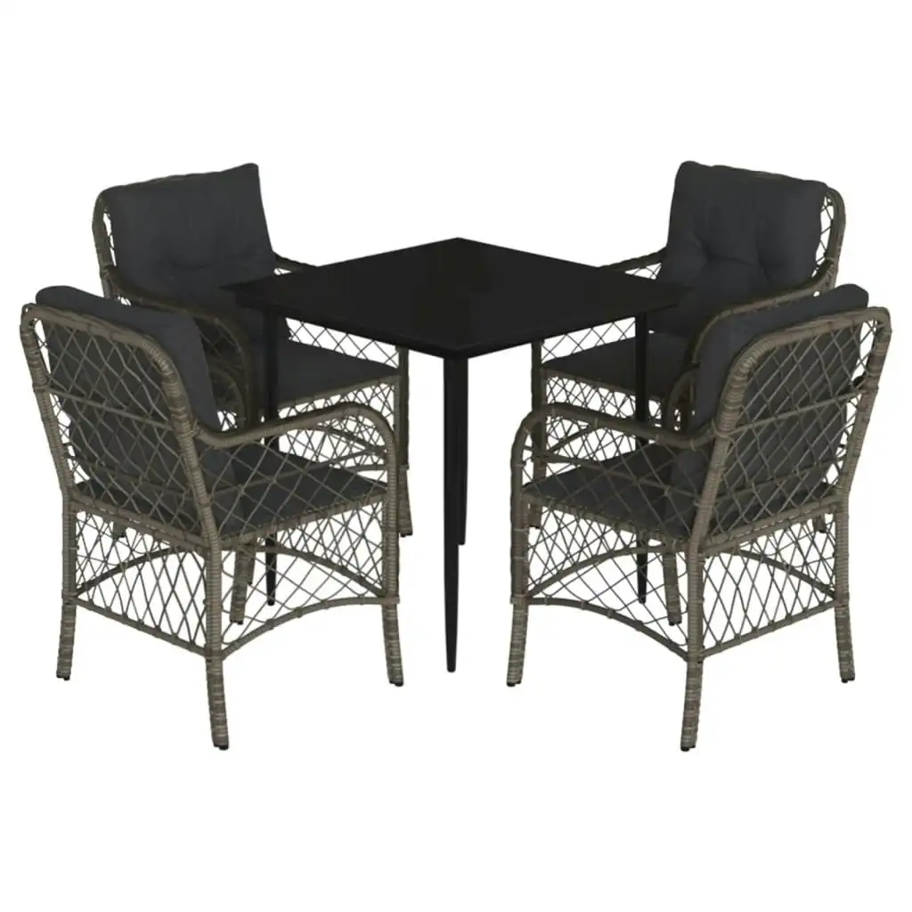 5 Piece Garden Dining Set with Cushions Grey Poly Rattan 3212125