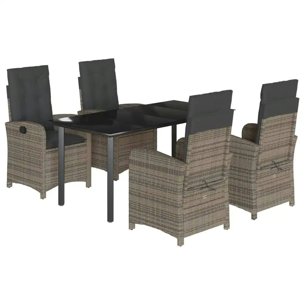 5 Piece Garden Dining Set with Cushions Grey Poly Rattan 3212364