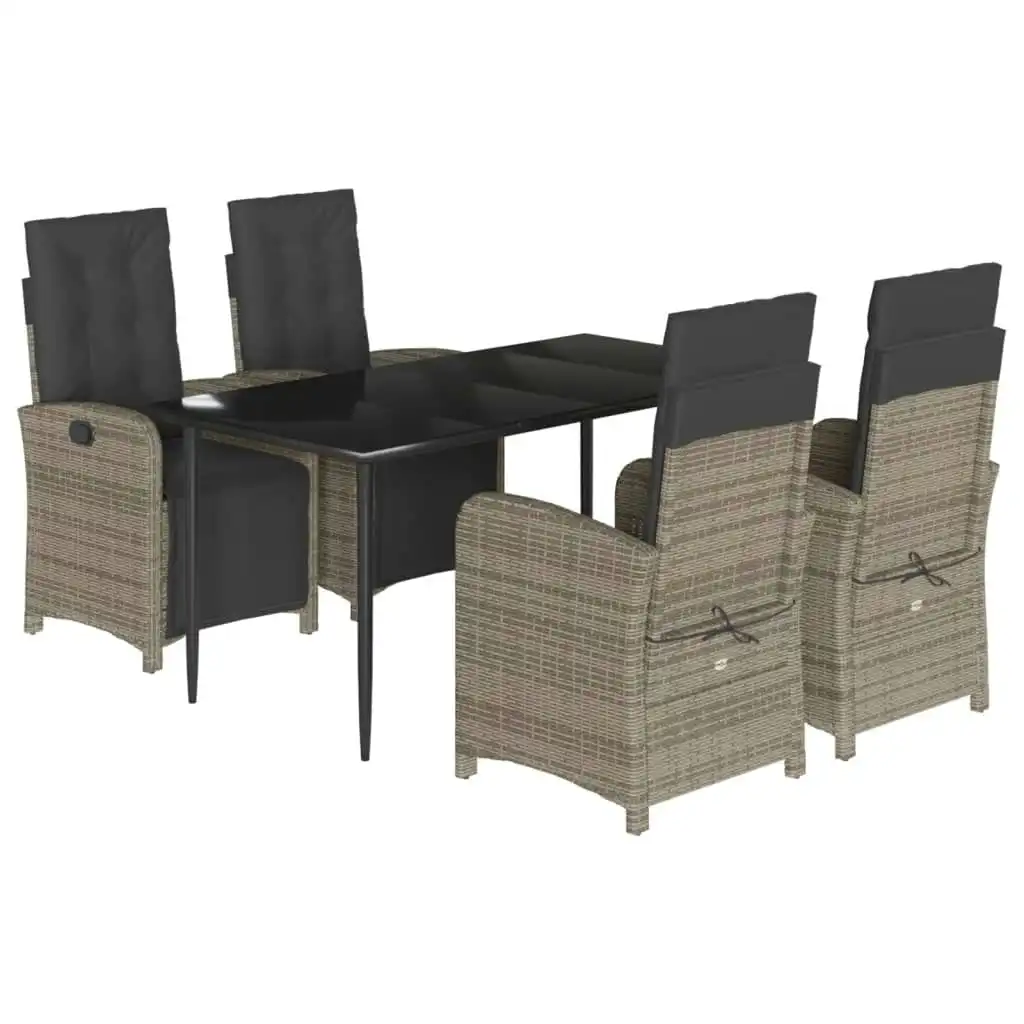 5 Piece Garden Dining Set with Cushions Grey Poly Rattan 3212559