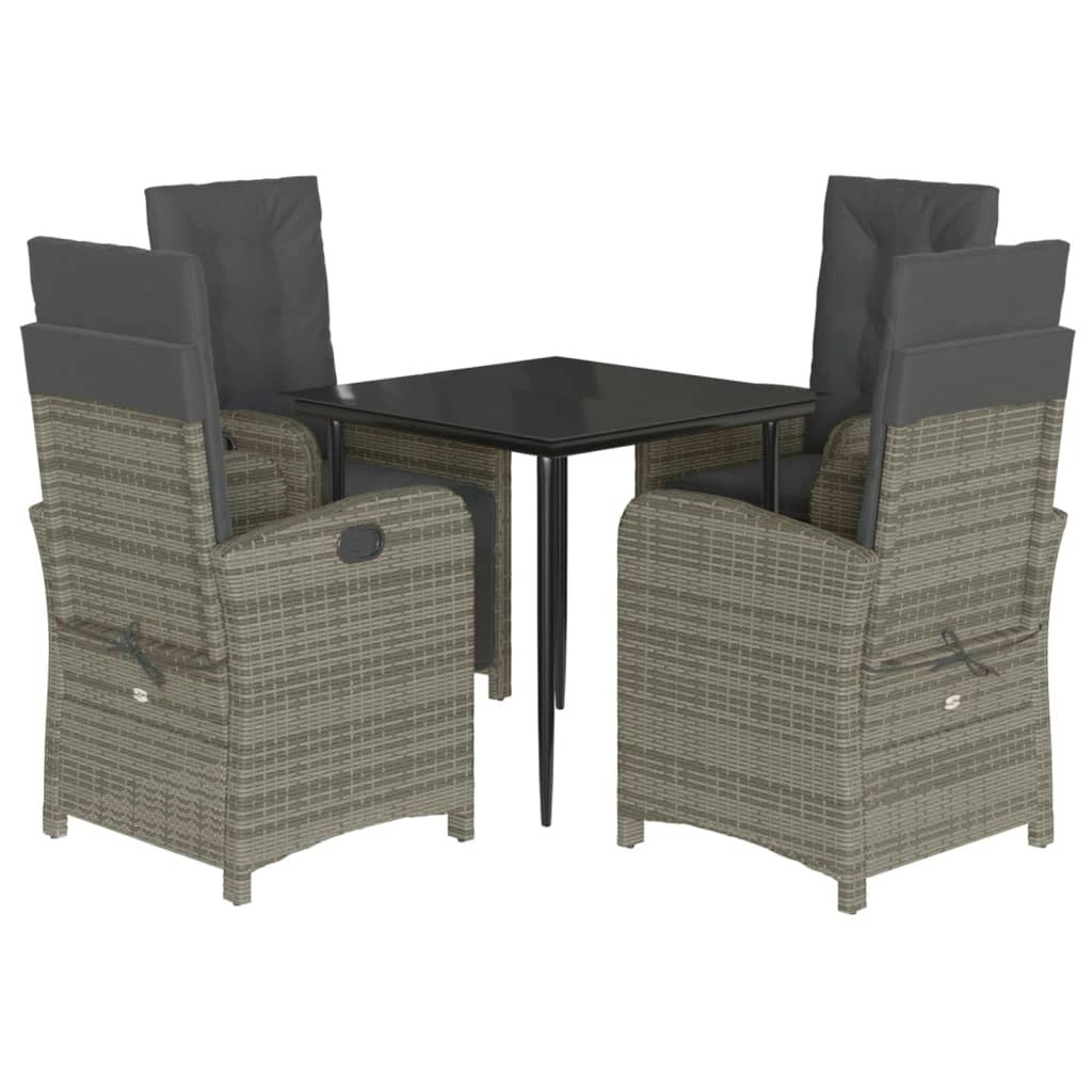 5 Piece Garden Dining Set with Cushions Grey Poly Rattan 3212352