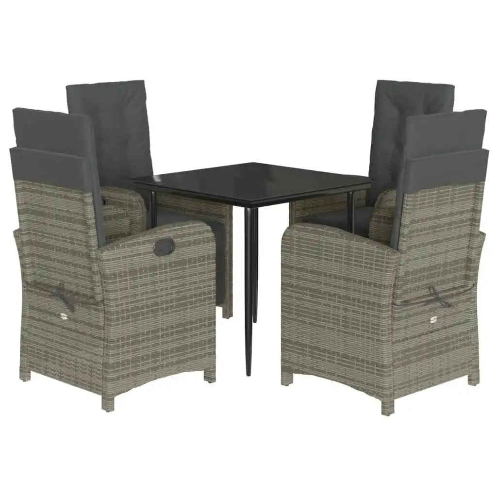 5 Piece Garden Dining Set with Cushions Grey Poly Rattan 3212352