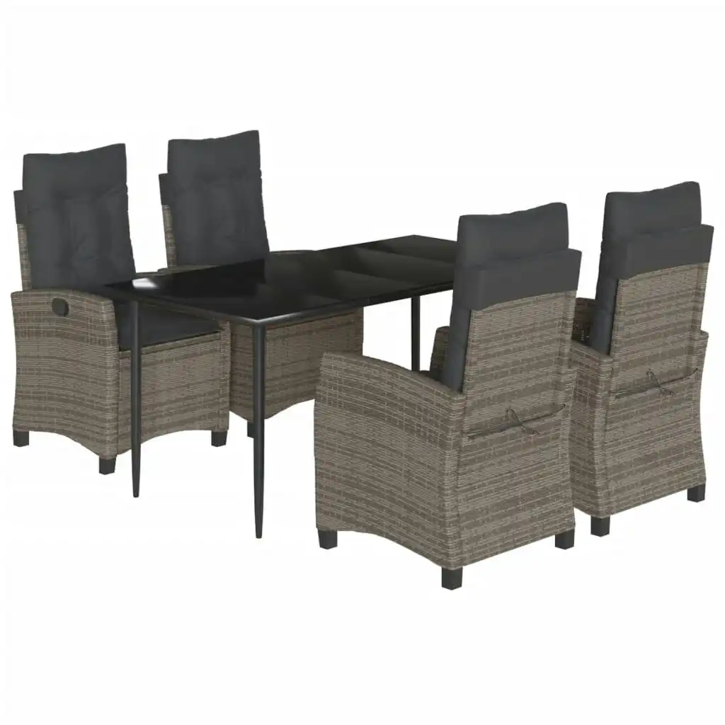 5 Piece Garden Dining Set with Cushions Grey Poly Rattan 3212786