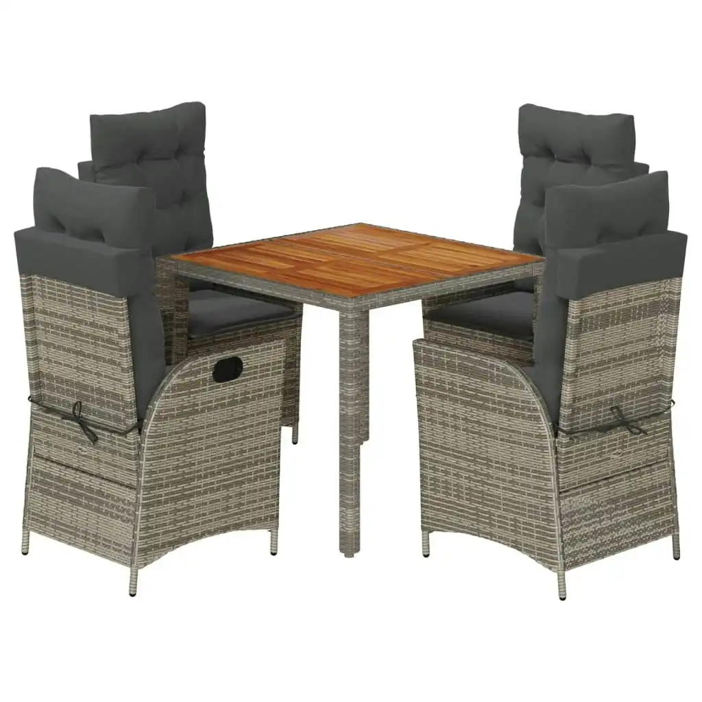 5 Piece Garden Dining Set with Cushions Grey Poly Rattan 3213104